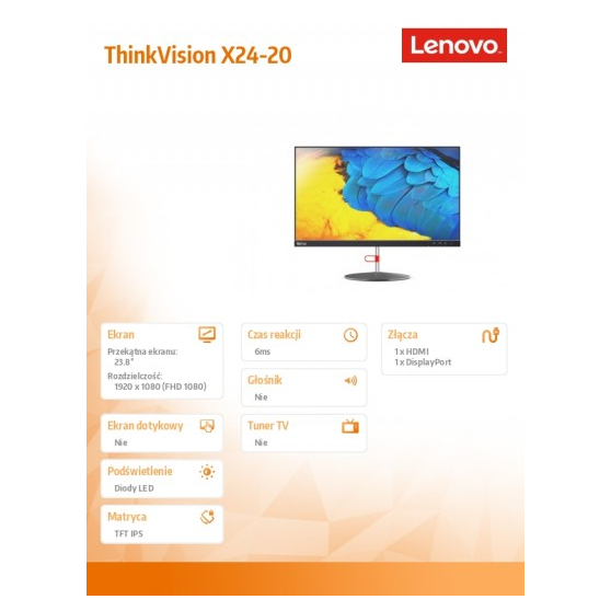 Monitor Lenovo ThinkVision X24- 61BDGAT3EU