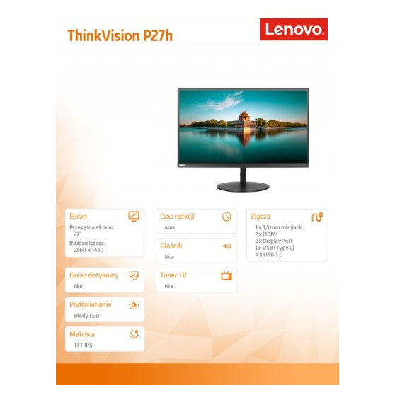 Monitor Lenovo ThinkVision P27h 61E9GAT6EU