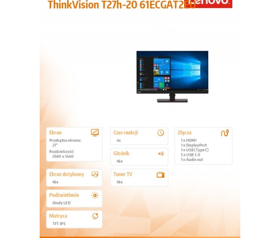 Monitor Lenovo ThinkVision T27h 61ECGAT2EU