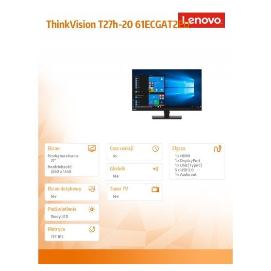 Monitor Lenovo ThinkVision T27h 61ECGAT2EU
