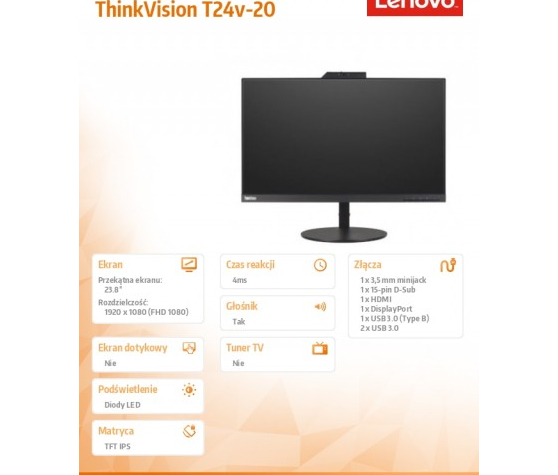 Monitor Lenovo ThinkVision T24v 61FCMAT6EU