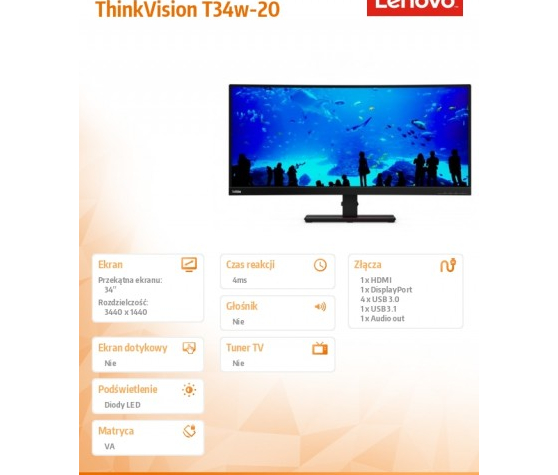 Monitor Lenovo ThinkVision T34w 61F3GAT1EU