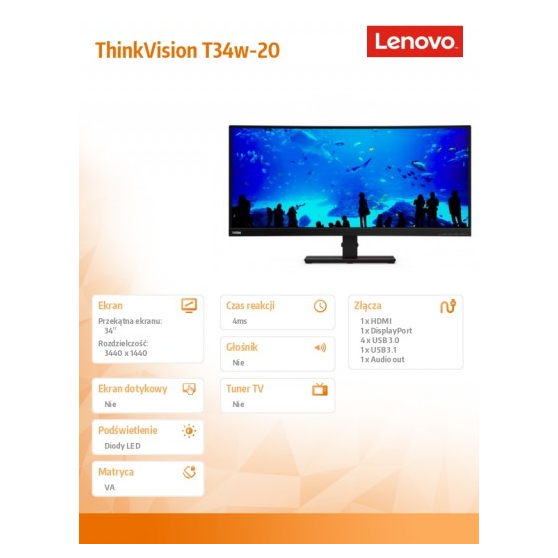 Monitor Lenovo ThinkVision T34w 61F3GAT1EU