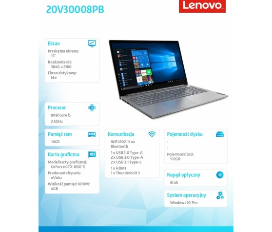 Laptop Lenovo ThinkBook 15p 15. 20V30008PB