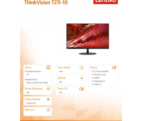 Monitor Lenovo ThinkVision T27i 61C6MAT1EU