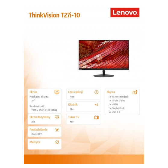 Monitor Lenovo ThinkVision T27i 61C6MAT1EU