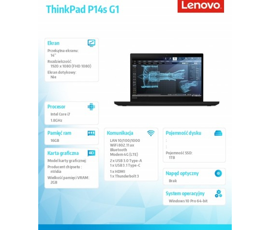 Laptop LENOVO ThinkPad P14s G1  20S40042PB