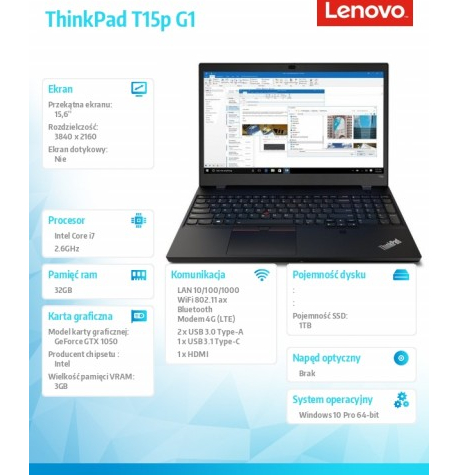 Laptop LENOVO ThinkPad T15p G1  20TN002FPB