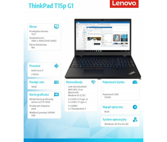 Laptop LENOVO ThinkPad T15p G1  20TN002DPB