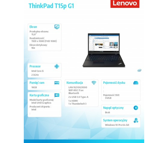 Laptop LENOVO ThinkPad T15p G1  20TN002BPB