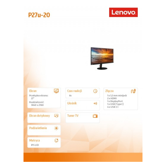 Monitor Lenovo ThinkVision P27u 62CBRAT6EU