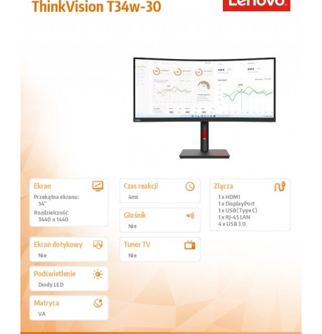 Monitor Lenovo ThinkVision T34w 63D4GAT1EU