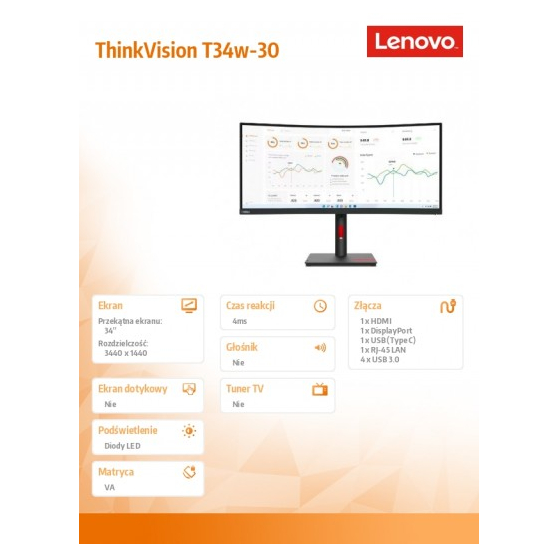 Monitor Lenovo ThinkVision T34w 63D4GAT1EU