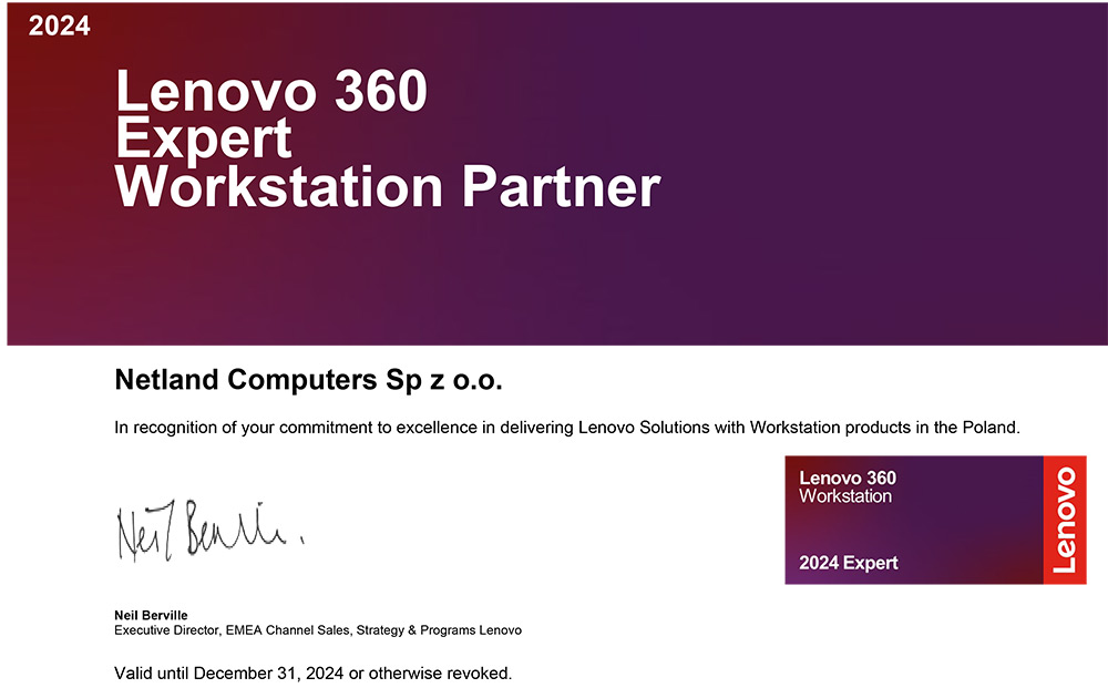 certyfikat partnerstwa lenovo expert workstations