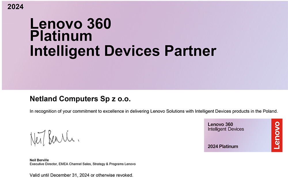 certyfikat partnerstwa lenovo platinum